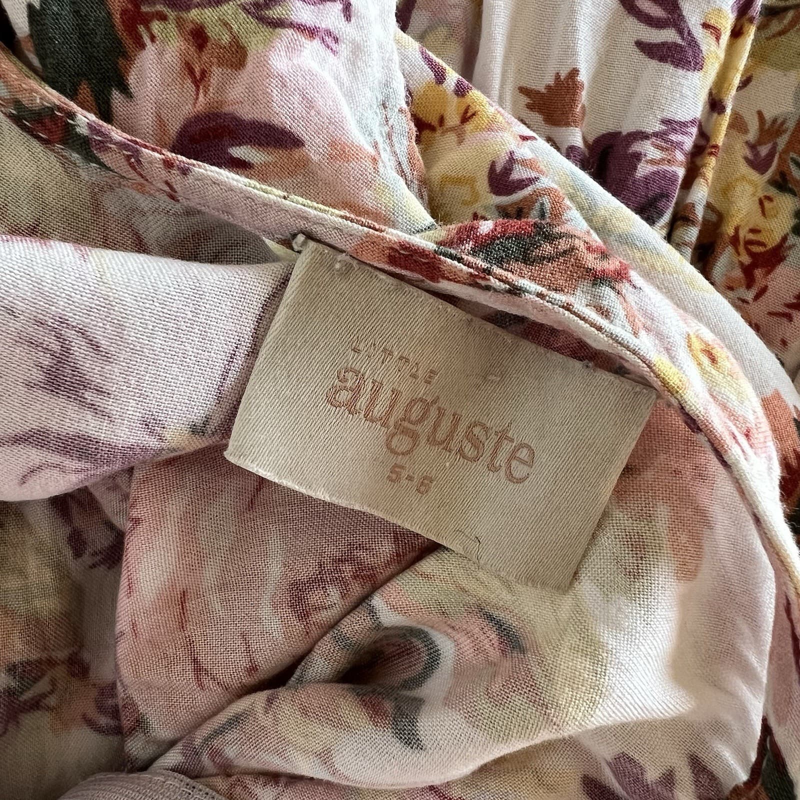 Auguste Girls Floral Tiered Midi Dress Ivory Woven Strappy Square Neck Size 5-6 — photo 6 of 6