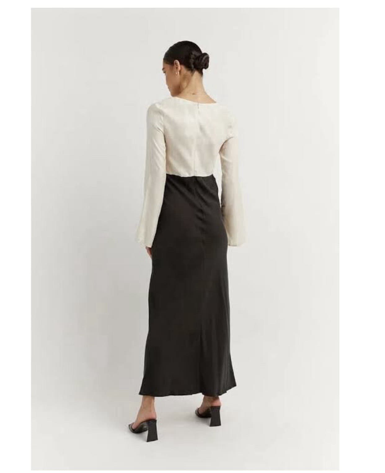 DISSH Seren Long Sleeve Two Tone V Neck Maxi Dress Cream Black AU 10 — photo 9 of 9