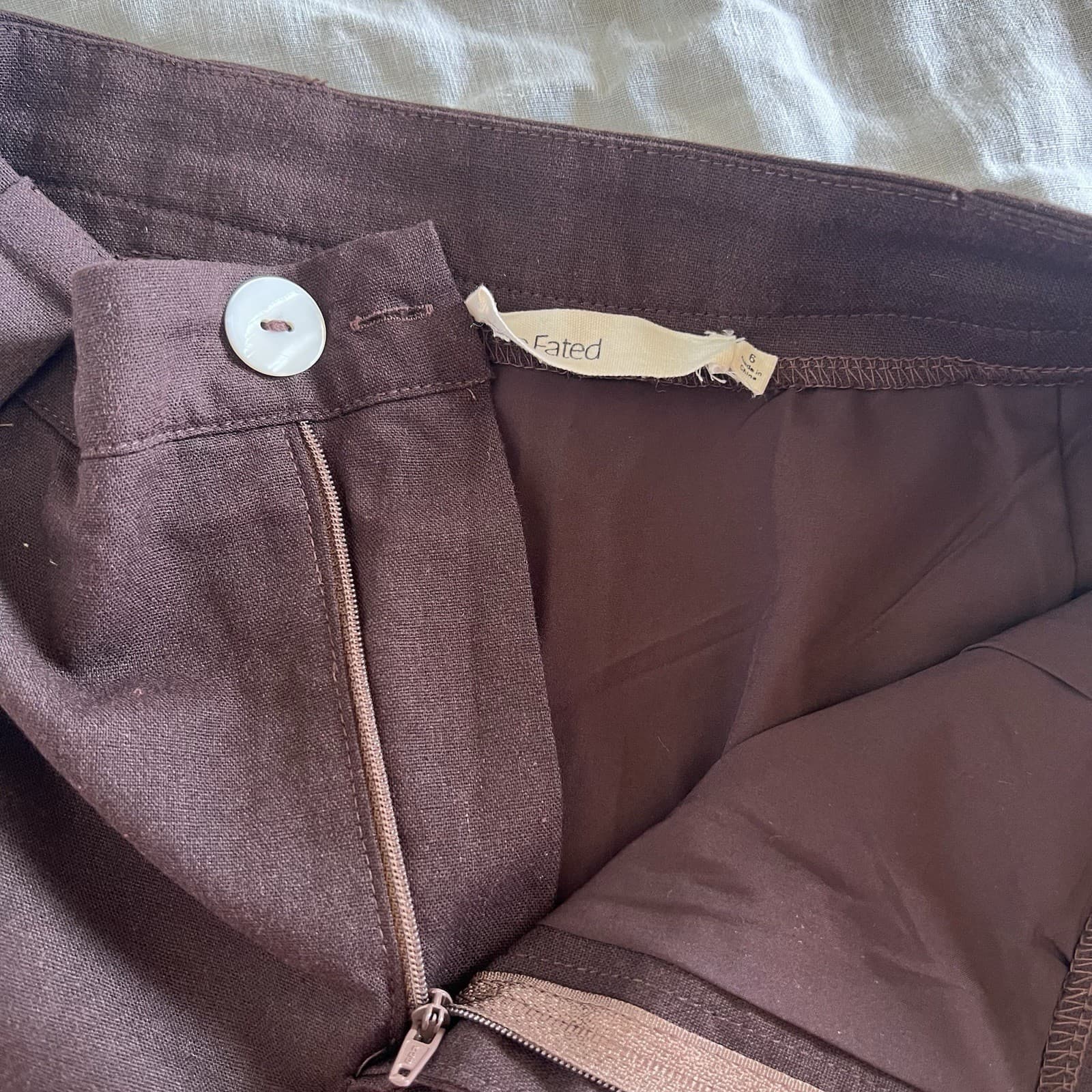 The Fated Chocolate Brown Linen Blend Pleated Mini Skirt Size AU 6 Tailored — photo 3 of 6