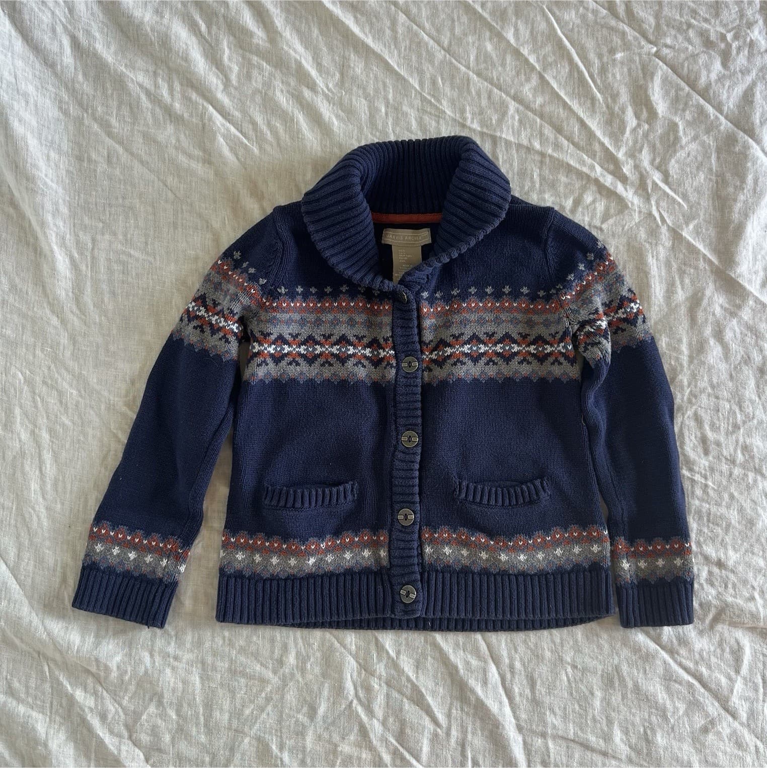 Jarvis Archer Kids Knit Cardigan Nordic Fair Isle Sweater Heirloom Navy Size 5 — photo 1 of 6