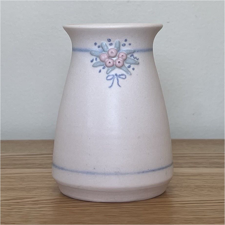 Vintage Deirdre Green Studio Pottery Vase Pink Floral Cottagecore Whimsy