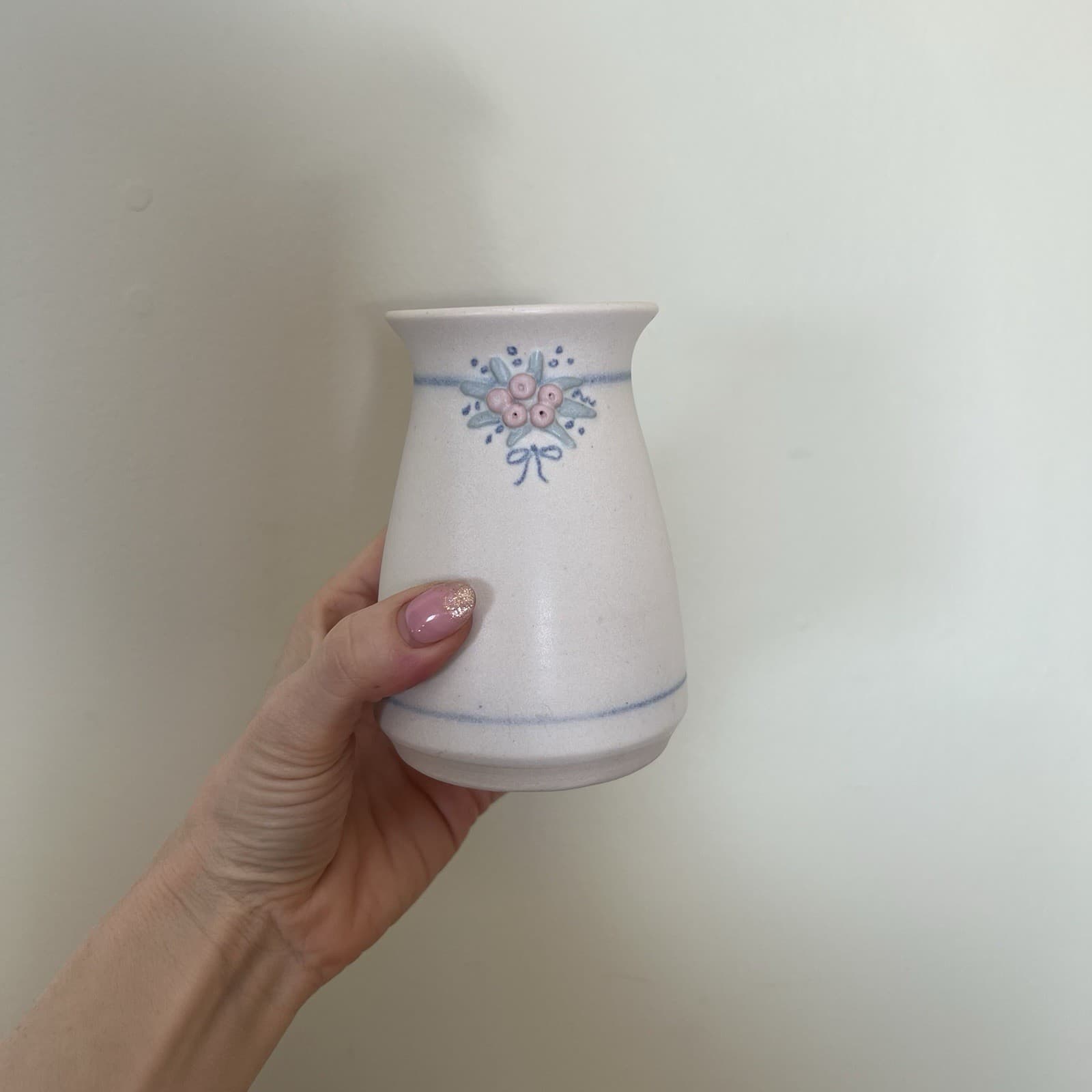 Vintage Deirdre Green Studio Pottery Vase Pink Floral Cottagecore Whimsy — photo 7 of 7