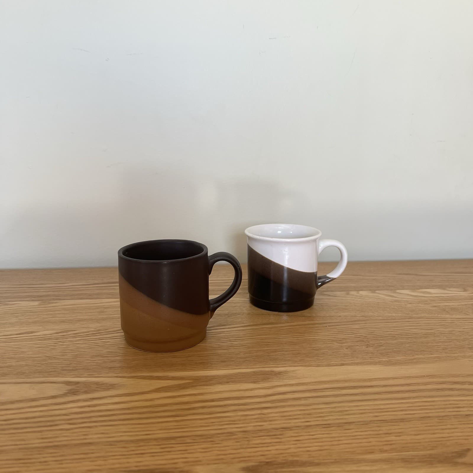 Vintage Made In Korea Coffee Mug Set 2 Two Tone Glaze Wabi Sabi MCM Stoneware — photo 1 of 9