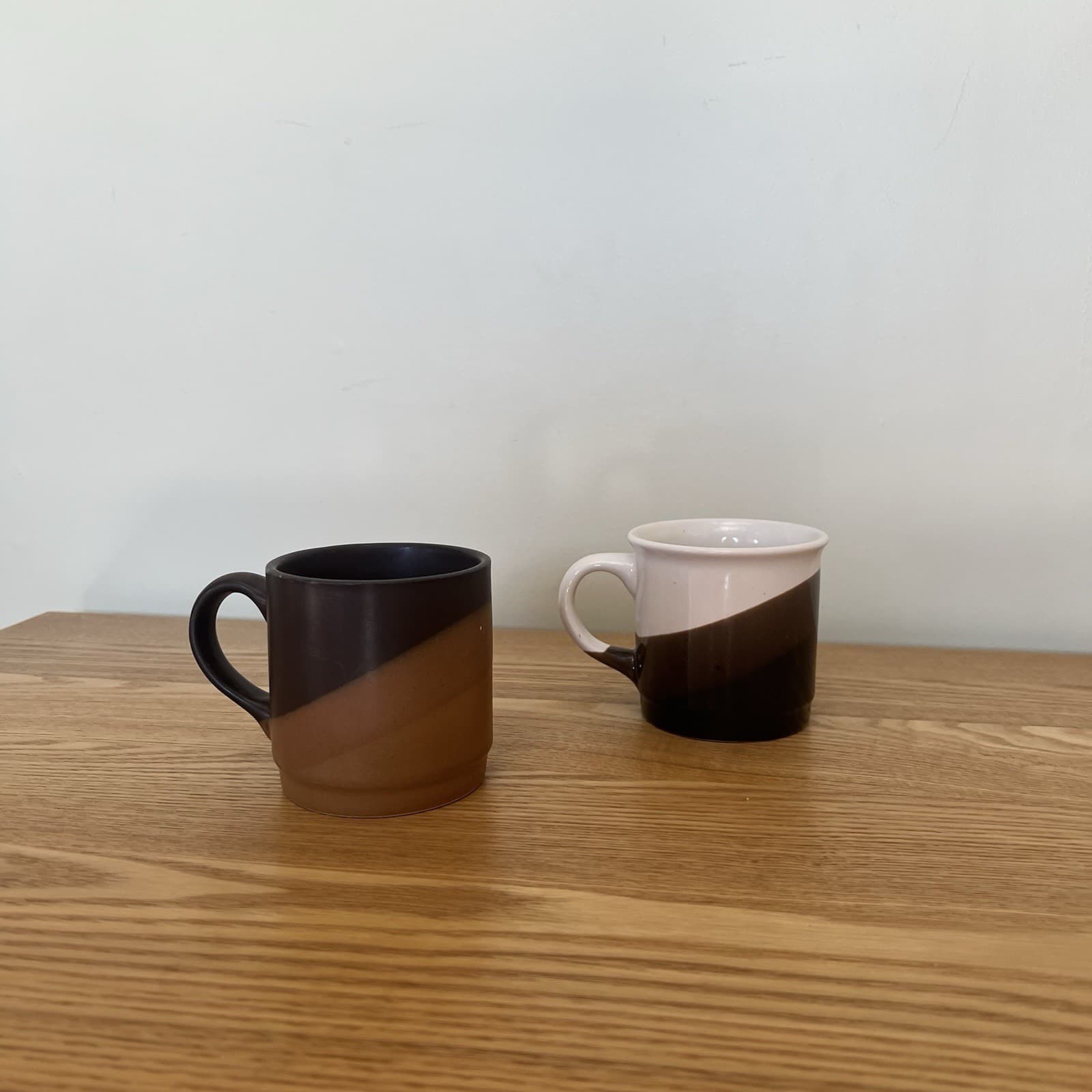 Vintage Made In Korea Coffee Mug Set 2 Two Tone Glaze Wabi Sabi MCM Stoneware — photo 2 of 9