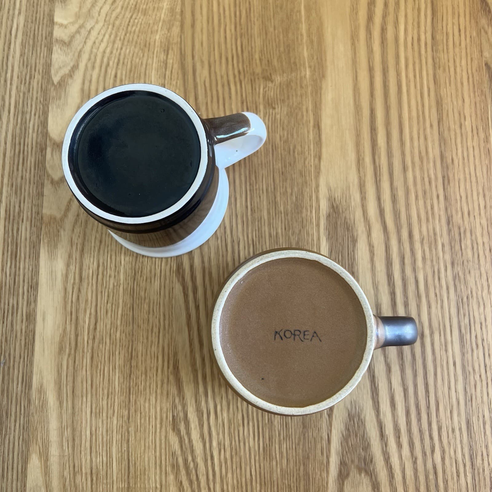 Vintage Made In Korea Coffee Mug Set 2 Two Tone Glaze Wabi Sabi MCM Stoneware — photo 5 of 9