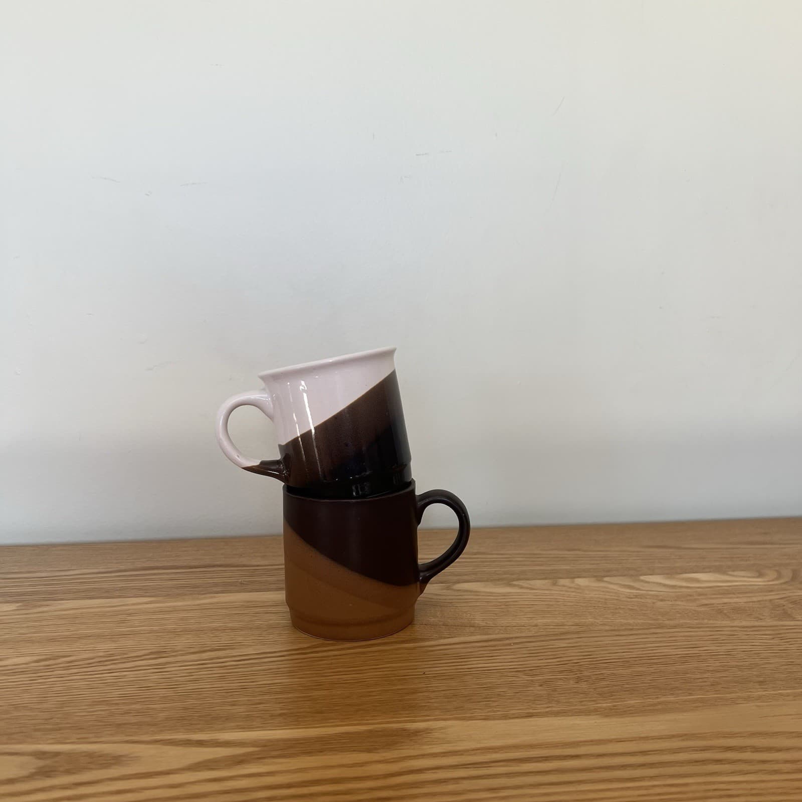 Vintage Made In Korea Coffee Mug Set 2 Two Tone Glaze Wabi Sabi MCM Stoneware — photo 6 of 9