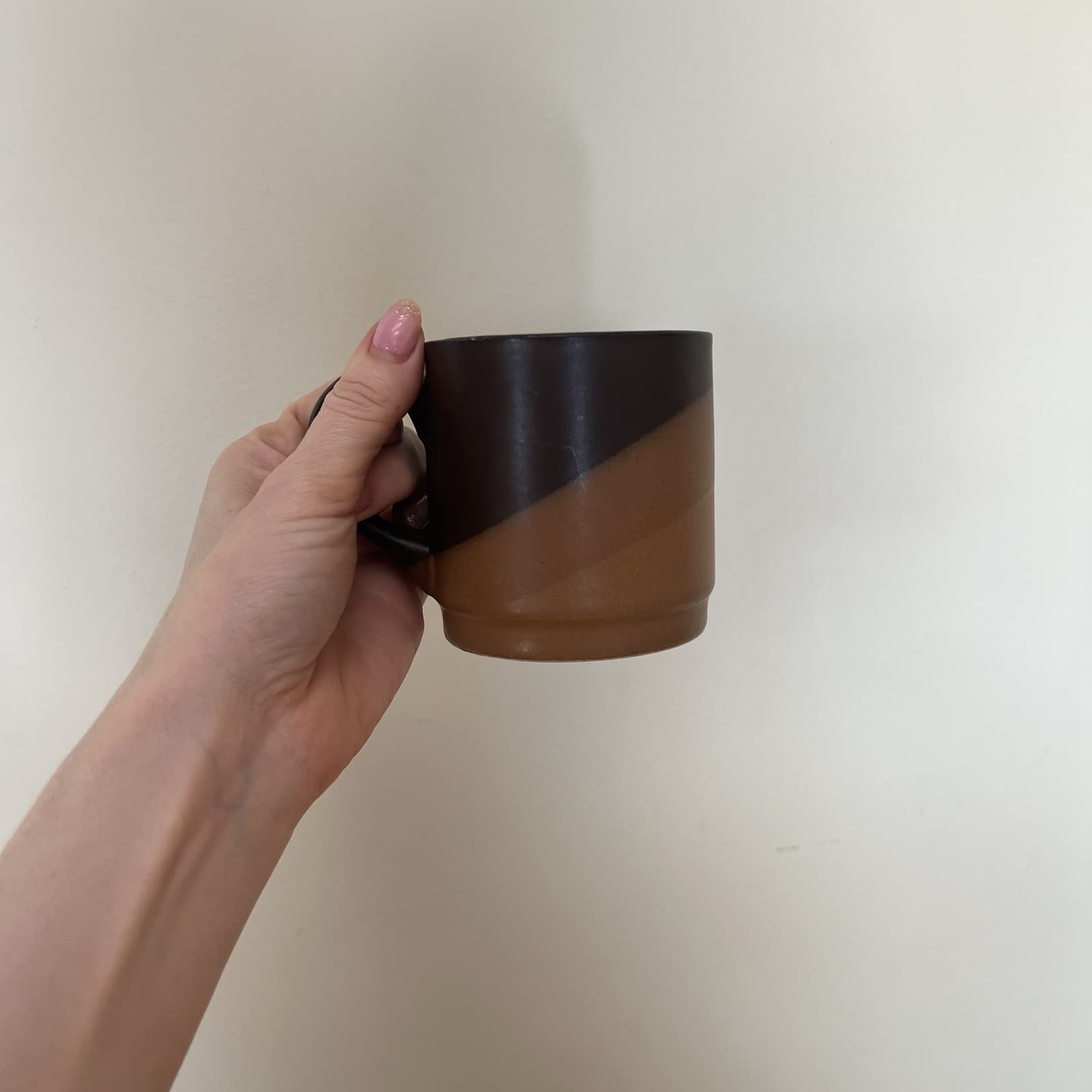 Vintage Made In Korea Coffee Mug Set 2 Two Tone Glaze Wabi Sabi MCM Stoneware — photo 8 of 9