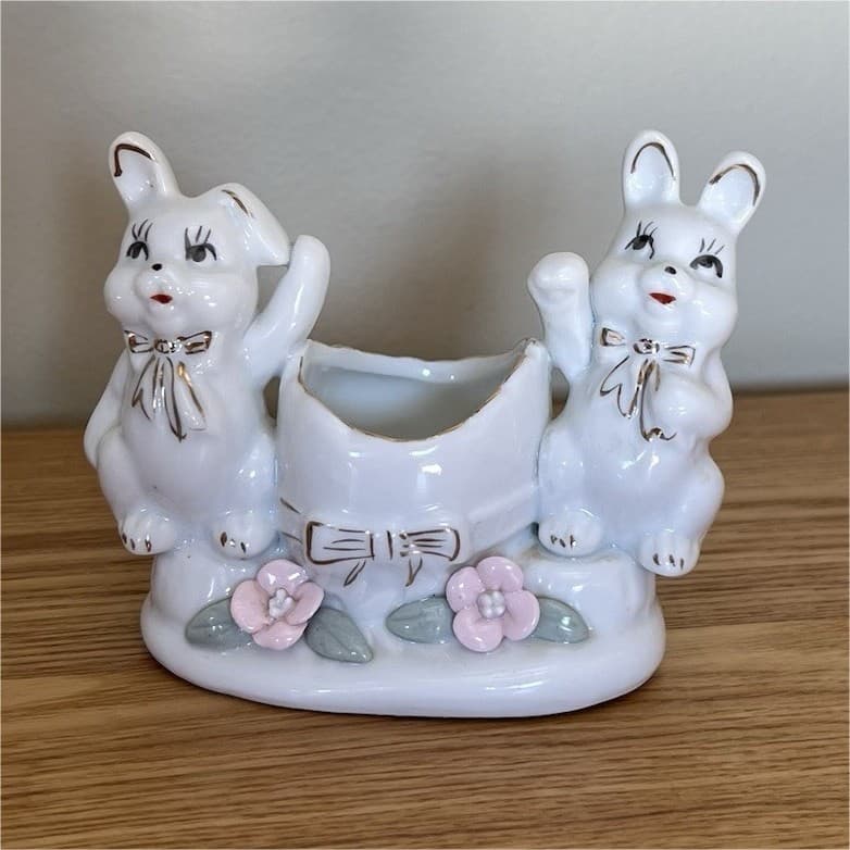 Vintage Ceramic Bunny Rabbit Egg Holder Coquette Cottagecore Kitsch Planter — photo 1 of 10