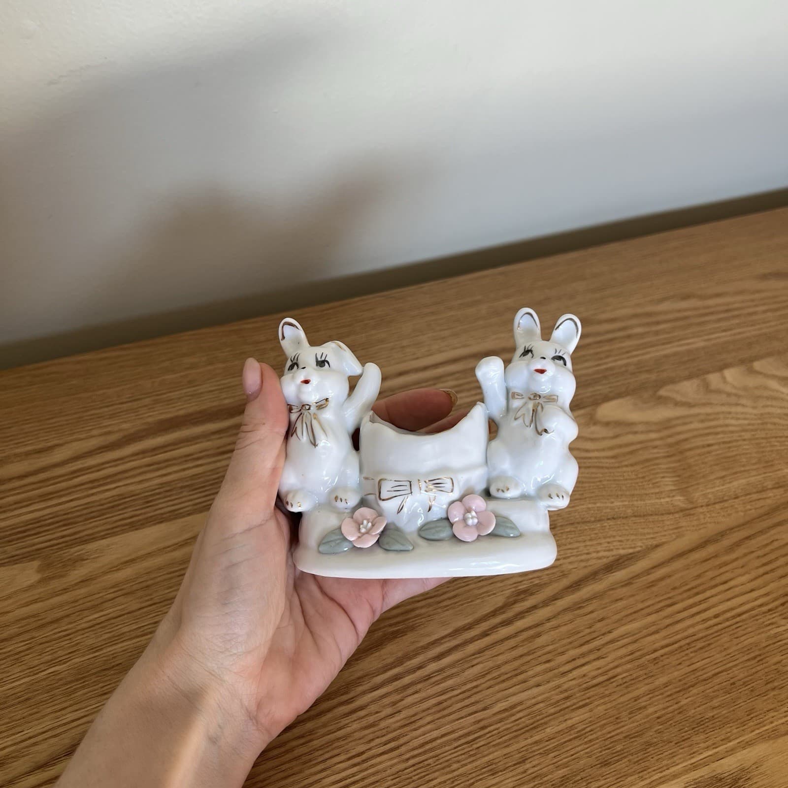Vintage Ceramic Bunny Rabbit Egg Holder Coquette Cottagecore Kitsch Planter — photo 5 of 10