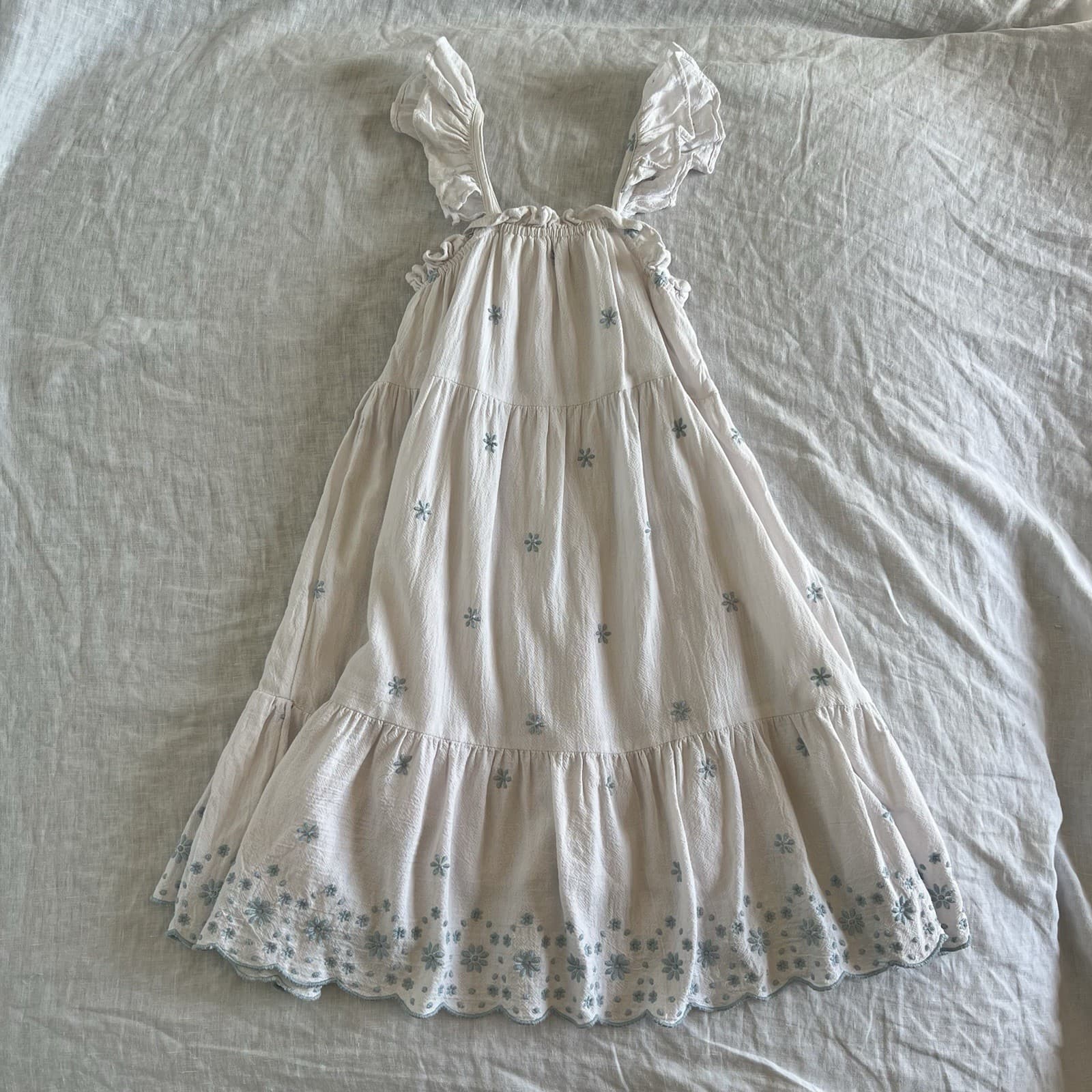 Target Kids Girls White Cotton Floral Embroidered Tiered Dress 6 Cottagecore — photo 1 of 6