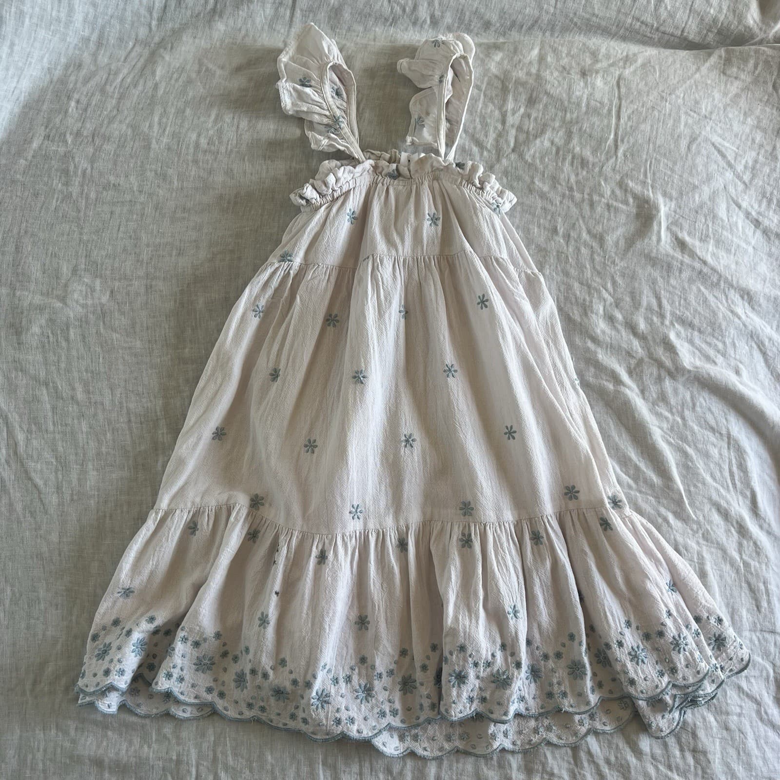 Target Kids Girls White Cotton Floral Embroidered Tiered Dress 6 Cottagecore — photo 2 of 6