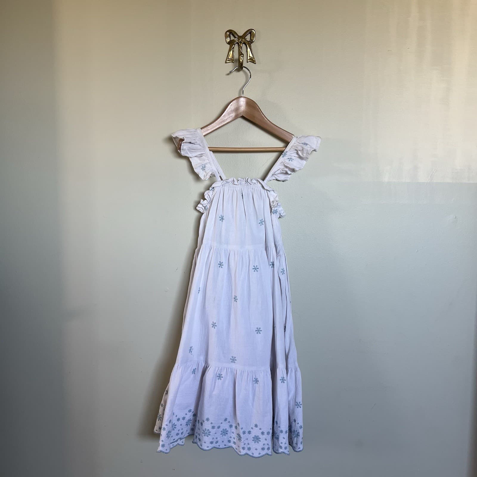 Target Kids Girls White Cotton Floral Embroidered Tiered Dress 6 Cottagecore — photo 3 of 6