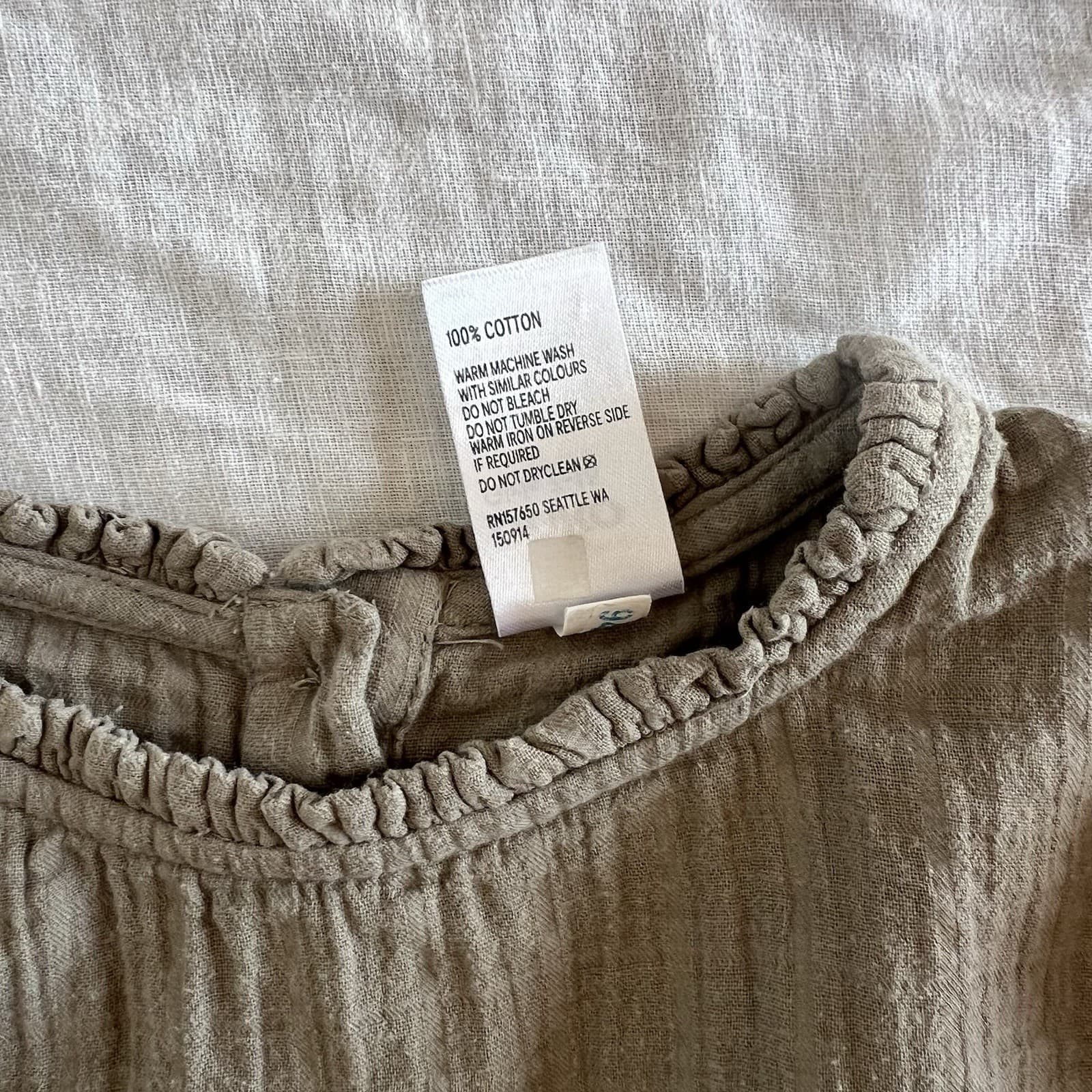 Girls Khaki Olive Green Crinkle Cotton Long Sleeve Dress Size 6 7 8 Cottagecore — photo 6 of 6