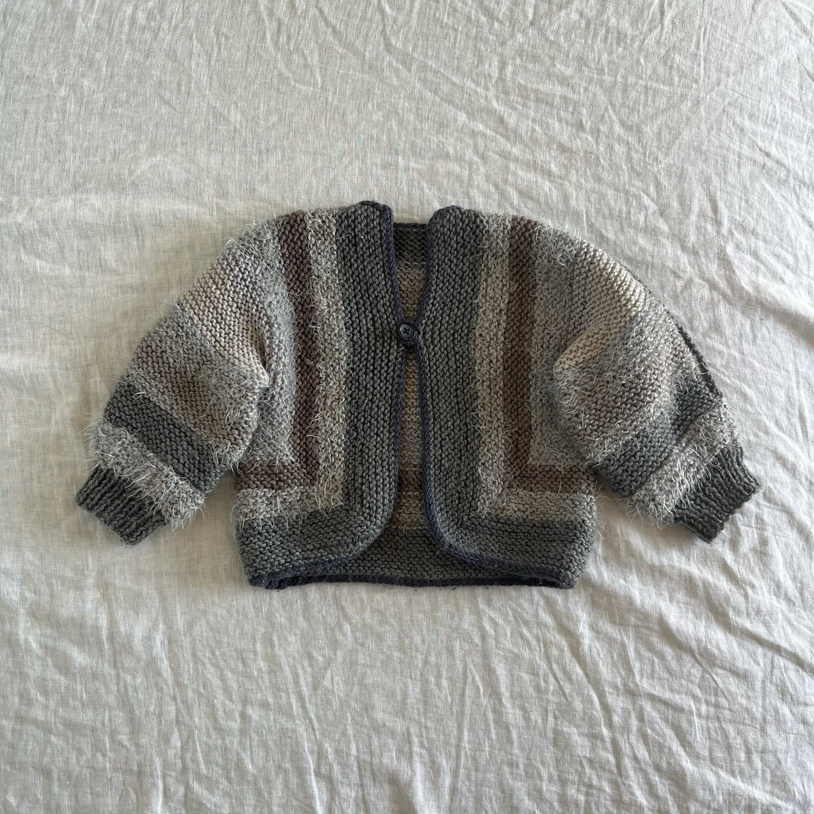 Handmade Kids Knit Cardigan Size 1 2 Grey Fluffy Cottagecore Boho Soft Sweater — photo 1 of 5