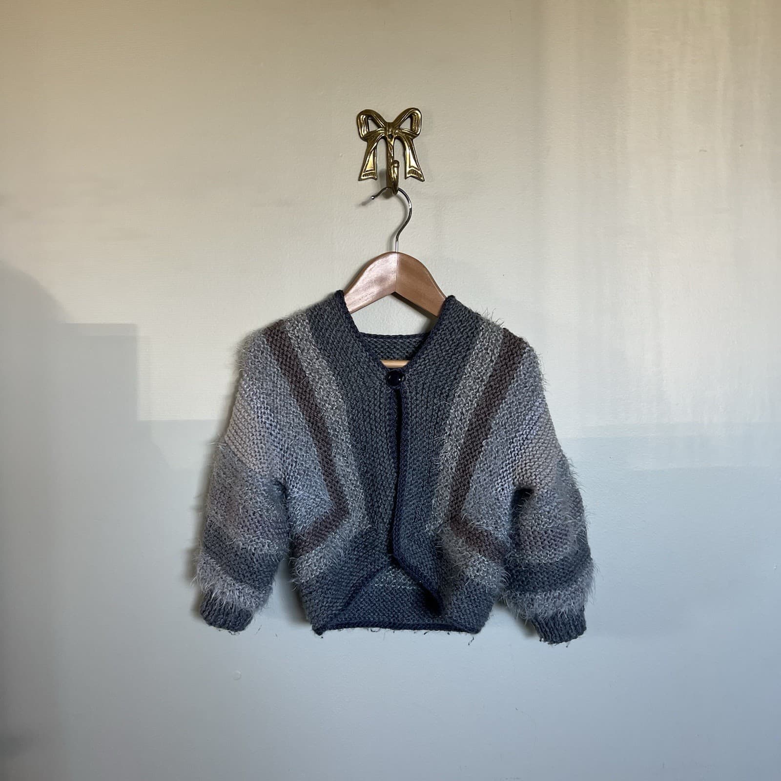 Handmade Kids Knit Cardigan Size 1 2 Grey Fluffy Cottagecore Boho Soft Sweater — photo 3 of 5