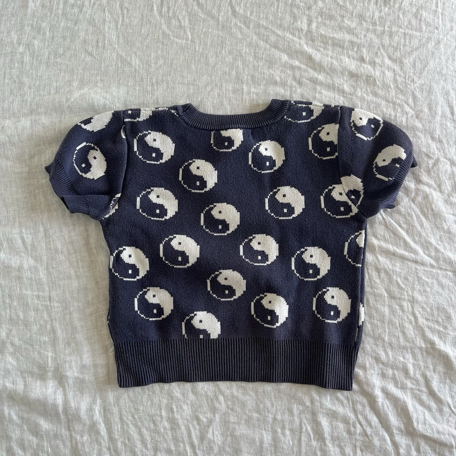 Cotton On Kids Yin Yang Short Sleeve Knit Top Navy Blue Size 7 8 Y2K 90s Sweater — photo 2 of 4