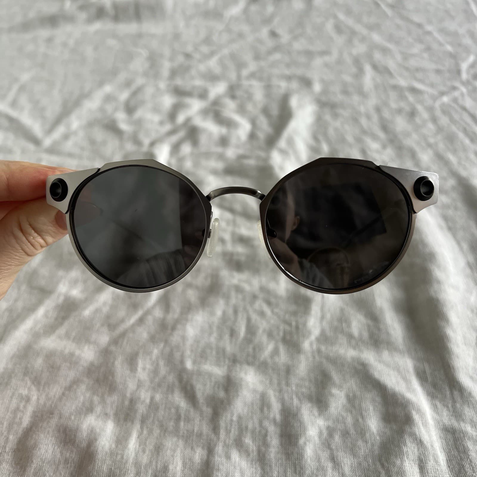Oakley Deadbolt Sunglasses Titanium Frame Prizm Black Lenses Round Futuristic — photo 9 of 12