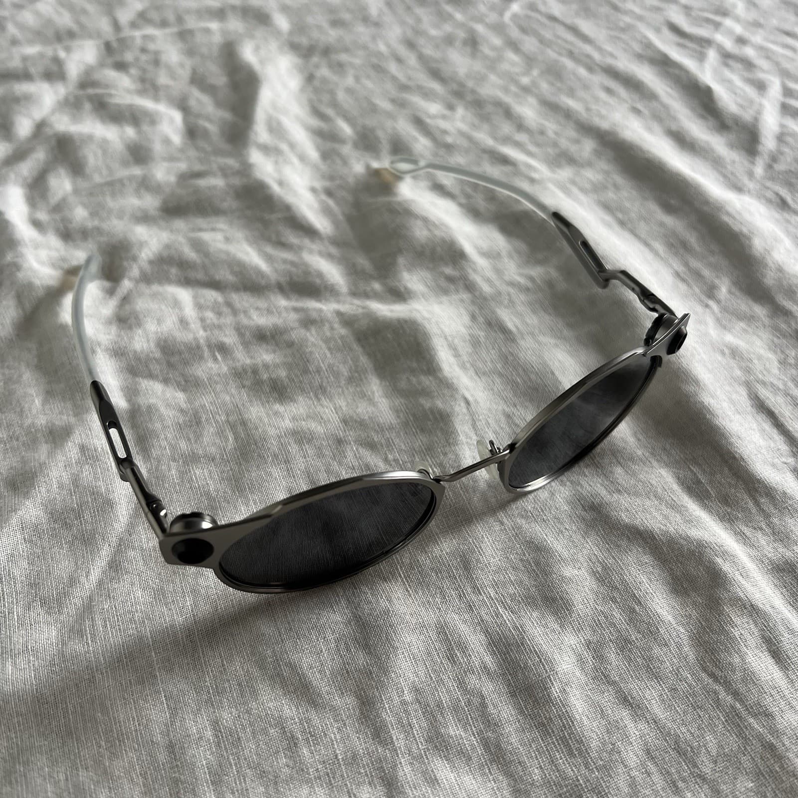 Oakley Deadbolt Sunglasses Titanium Frame Prizm Black Lenses Round Futuristic — photo 10 of 12