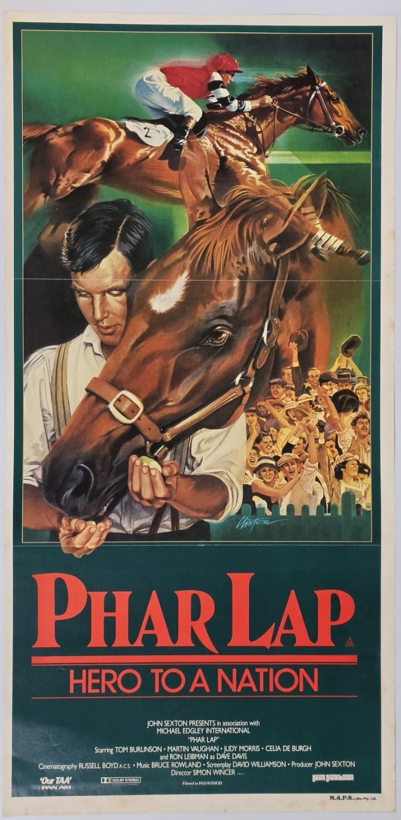 Phar Lap 1983 Australian Daybill Poster Tom Burlinson Horse Racing Original — photo 2 of 10