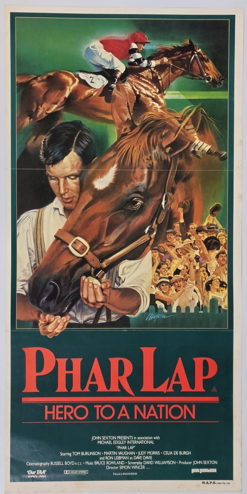 Phar Lap 1983 Australian Daybill Poster Tom Burlinson Horse Racing Original — photo 3 of 10