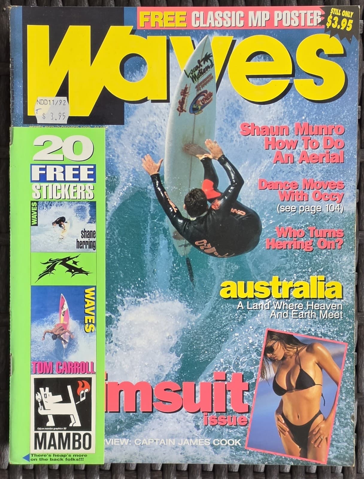 1992 Waves Nov/Dec Surfing Magazine Shaun Munro Wetsuit Issue Stickers VG — photo 2 of 5