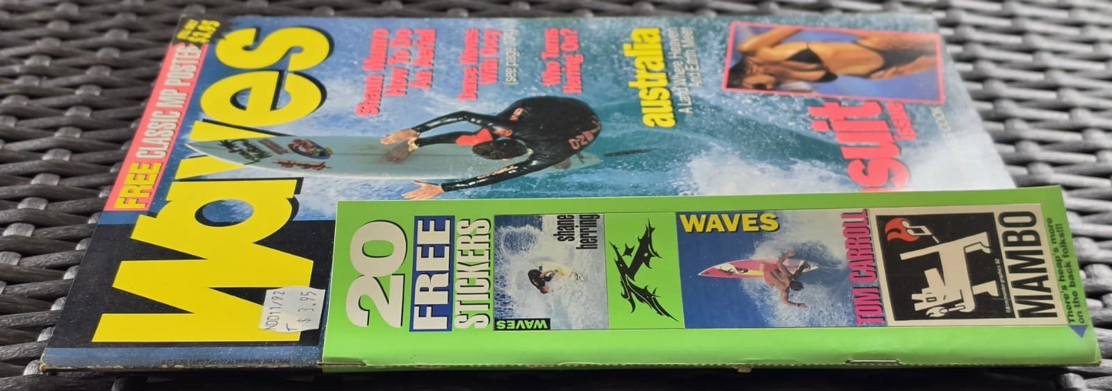 1992 Waves Nov/Dec Surfing Magazine Shaun Munro Wetsuit Issue Stickers VG — photo 4 of 5