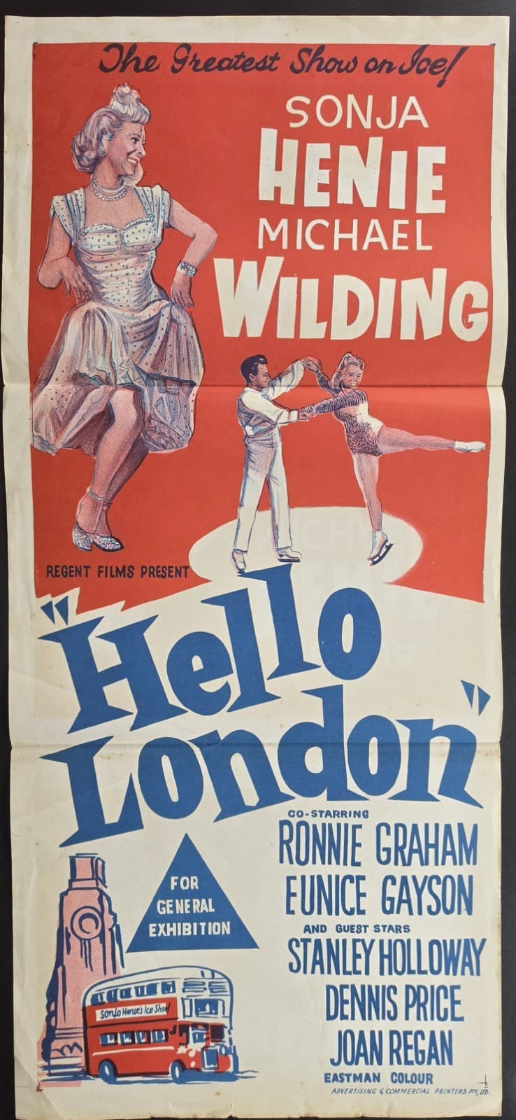 1958 Hello London Original Australian Daybill Sonja Henie Michael Wilding G — photo 2 of 6
