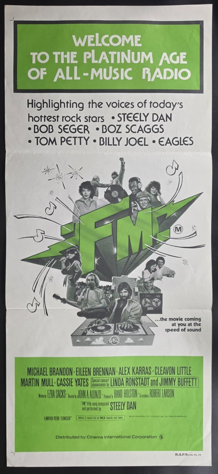 1978 FM Original Australian Daybill Movie Poster Michael Brandon Steely Dan VG+ — photo 2 of 5