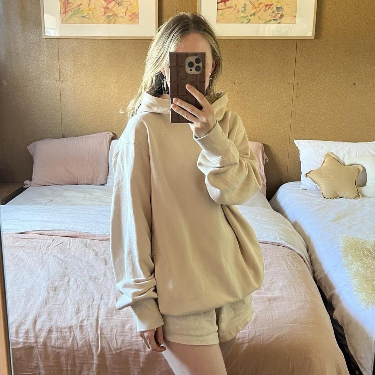 Uniqlo Hoodie L Beige Cotton Sweatshirt Minimal Casual Pullover Cosy Activewear — photo 1 of 10