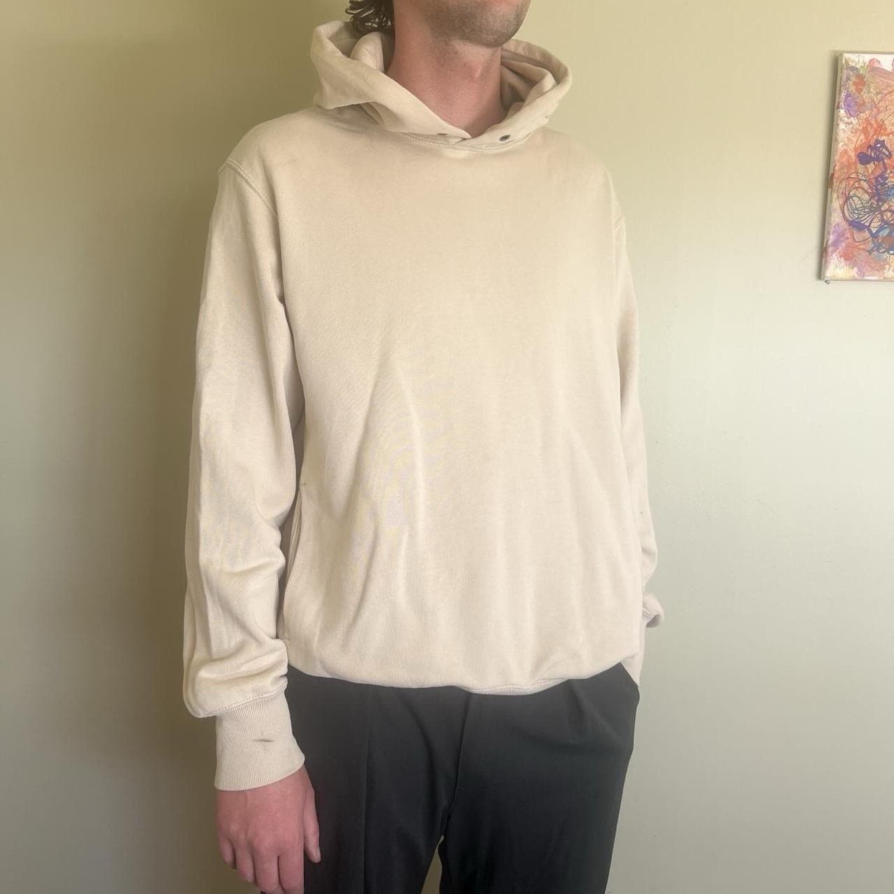 Uniqlo Hoodie L Beige Cotton Sweatshirt Minimal Casual Pullover Cosy Activewear — photo 2 of 10