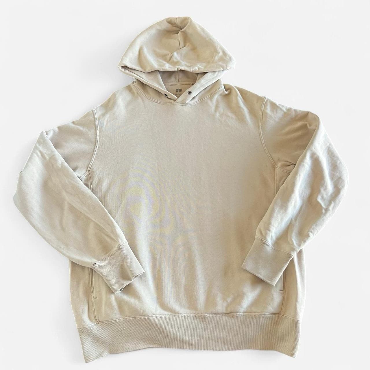 Uniqlo Hoodie L Beige Cotton Sweatshirt Minimal Casual Pullover Cosy Activewear — photo 3 of 10