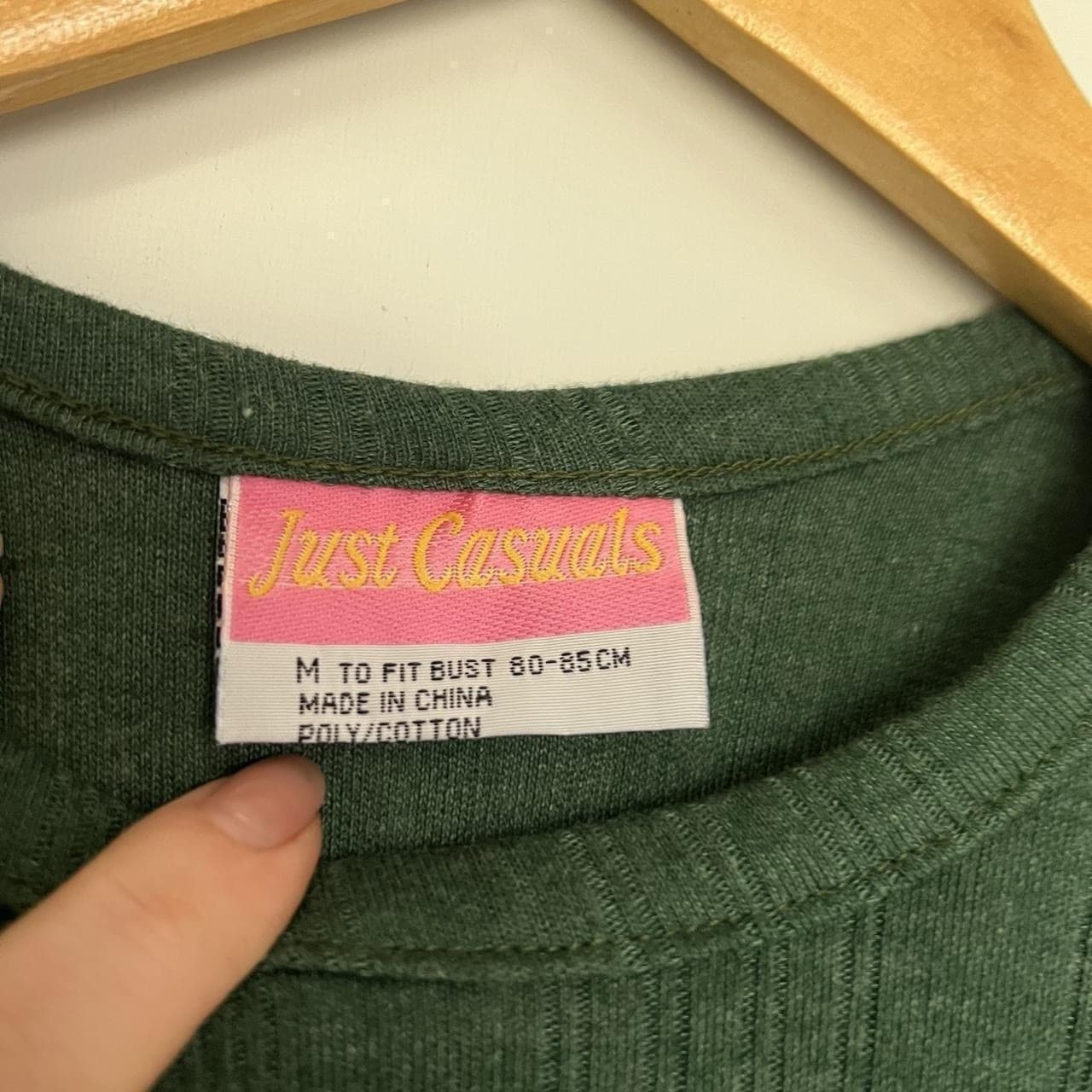 Vintage Y2K Ribbed T Shirt M Olive Green Casual Basic Grunge 90s — photo 7 of 8