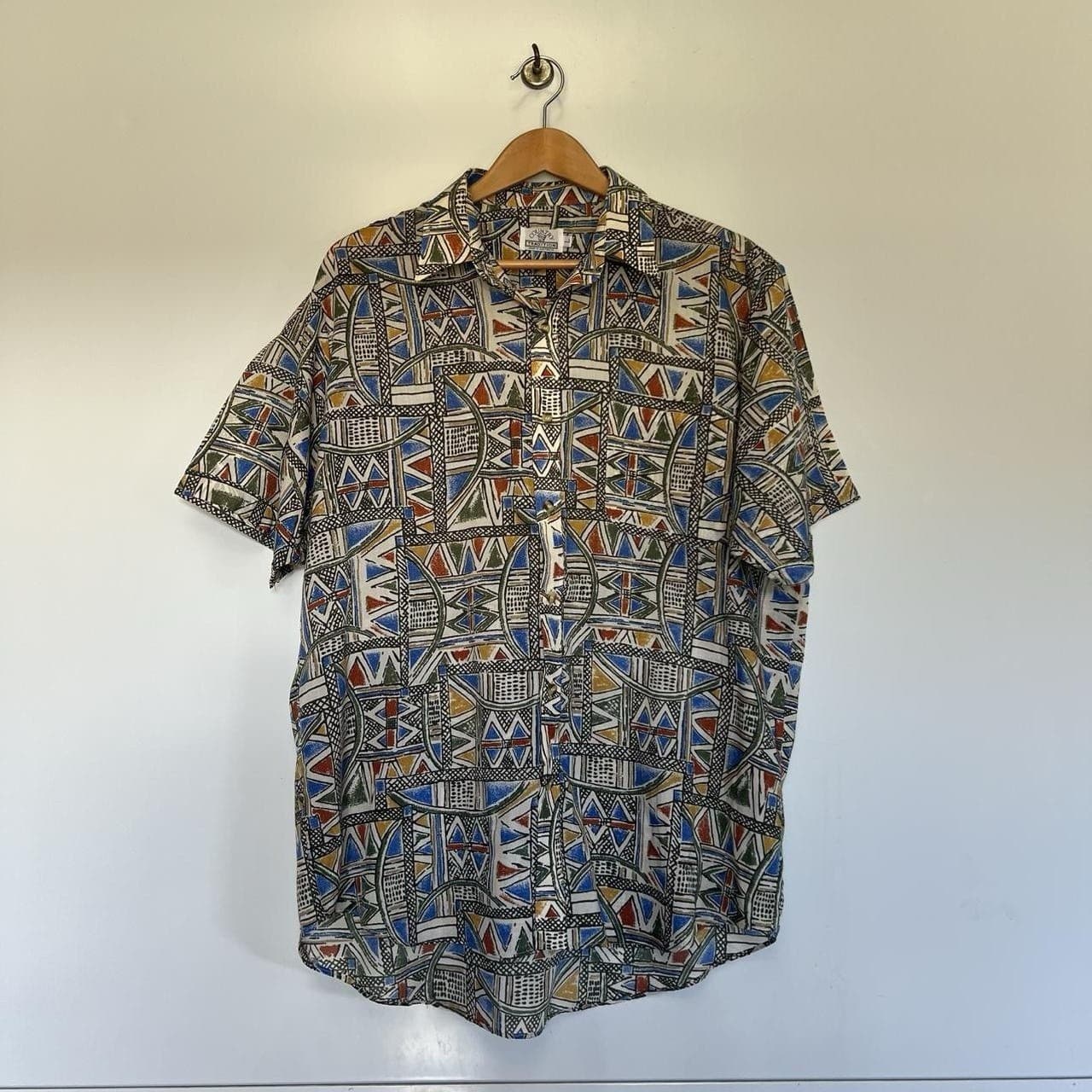 Vintage 90s Geometric Shirt L Abstract Indie Sleaze Grunge Retro Surf Skate — photo 5 of 7