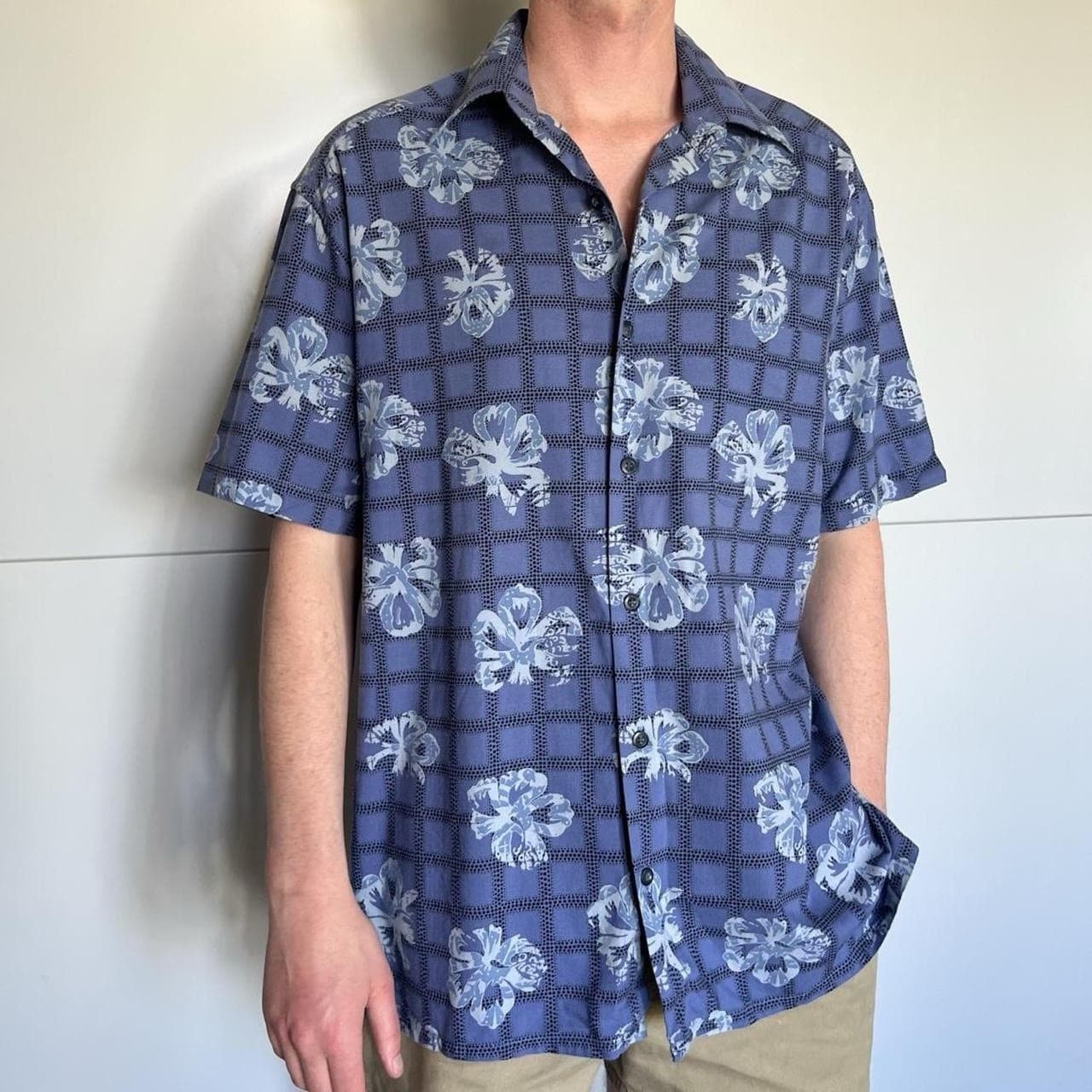 Vintage Country Road Shirt L 90s Heritage Blue Floral Viscose Resort Boho — photo 1 of 9