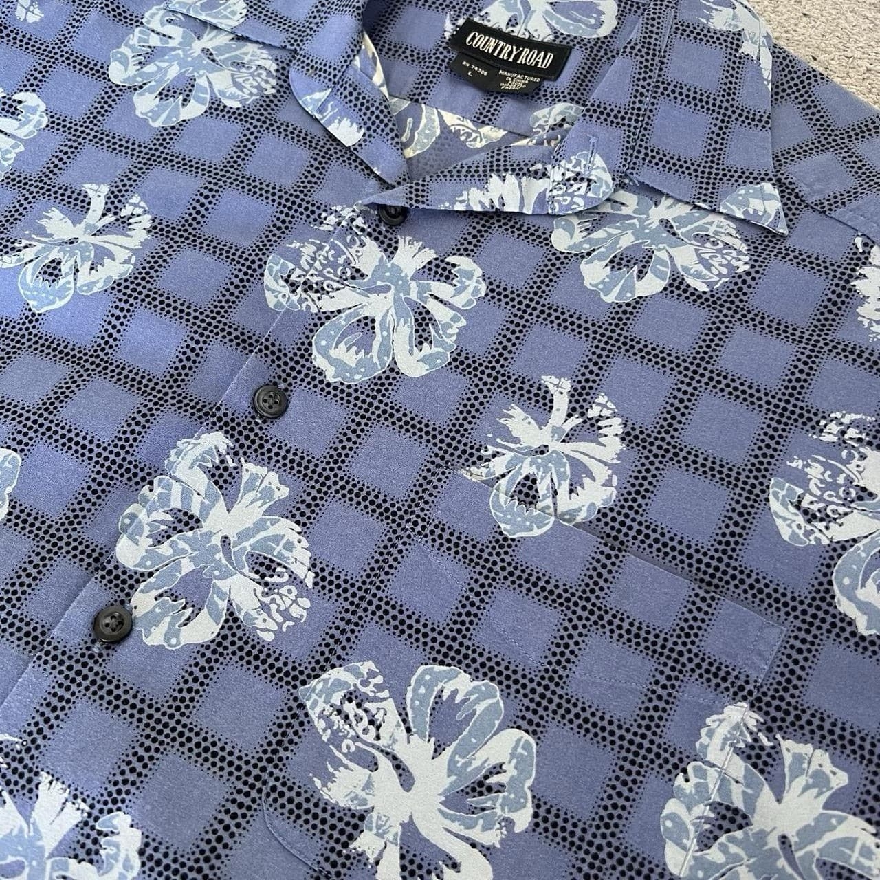 Vintage Country Road Shirt L 90s Heritage Blue Floral Viscose Resort Boho — photo 5 of 9