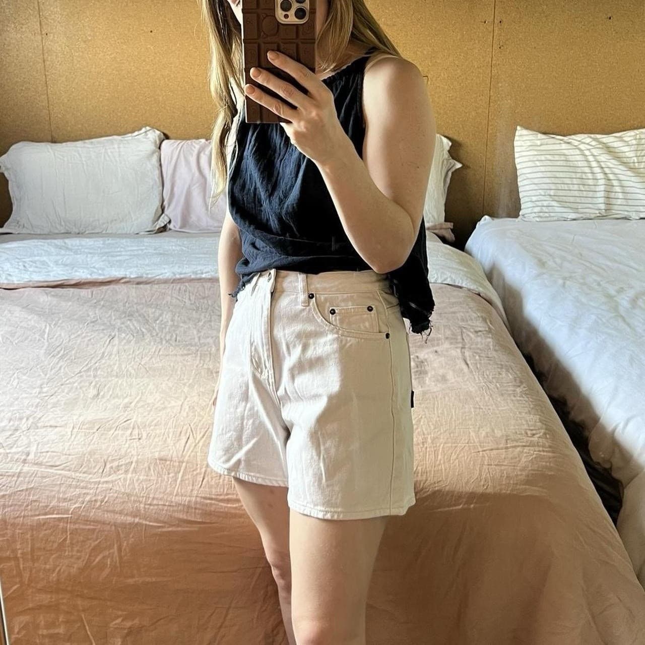 Insight Cream Denim Shorts 24 6 High Waisted Wide Leg A-Line Petite White Surf — photo 1 of 8