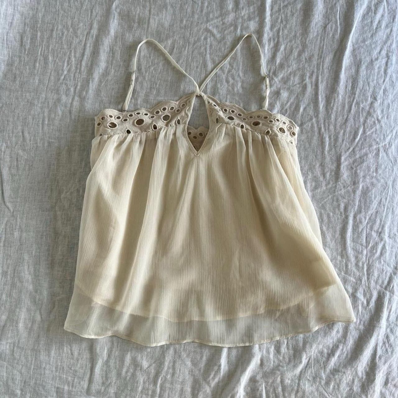 H&M Y2K Babydoll Cami Top 8 10 Cream Eyelet Fairycore Linen Blend Sheer — photo 2 of 7
