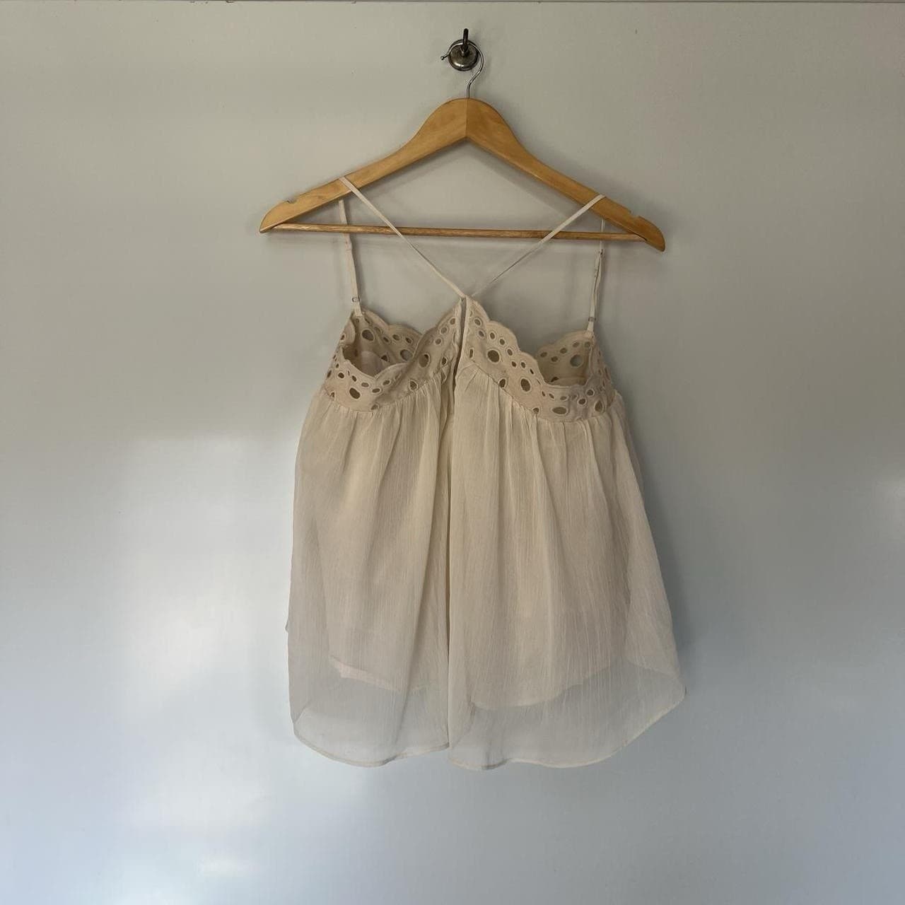 H&M Y2K Babydoll Cami Top 8 10 Cream Eyelet Fairycore Linen Blend Sheer — photo 3 of 7