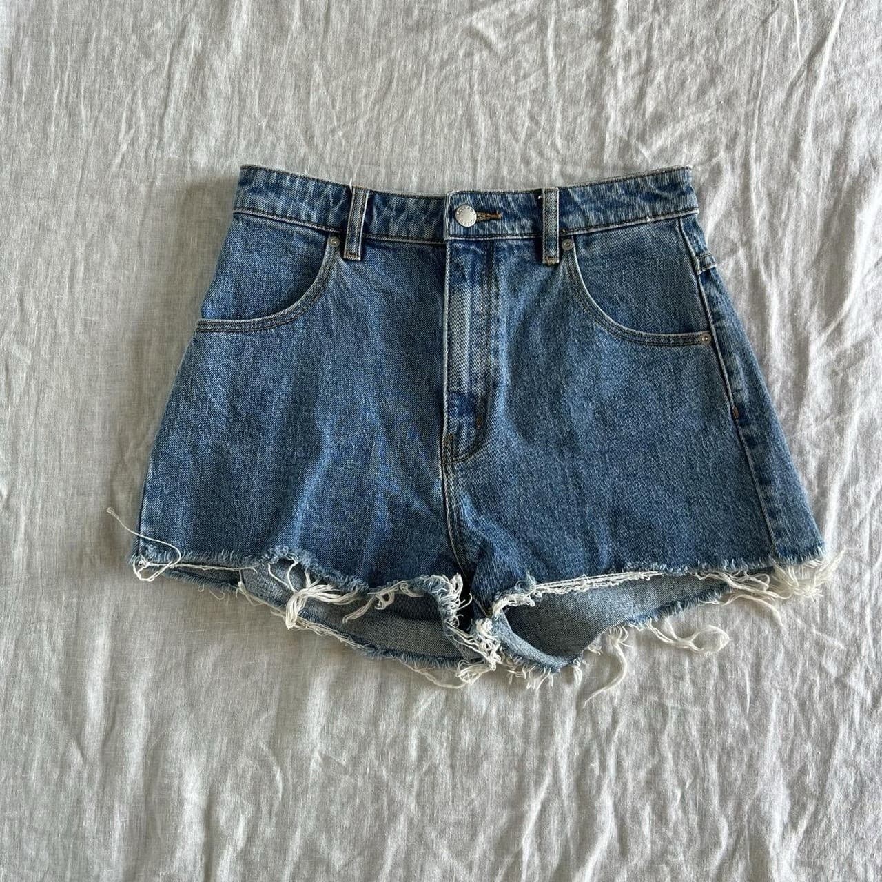 Rolla's Dusters Denim Shorts 27 9 High Waisted Blue Cotton Raw Hem Slim 90s Vtg — photo 1 of 8