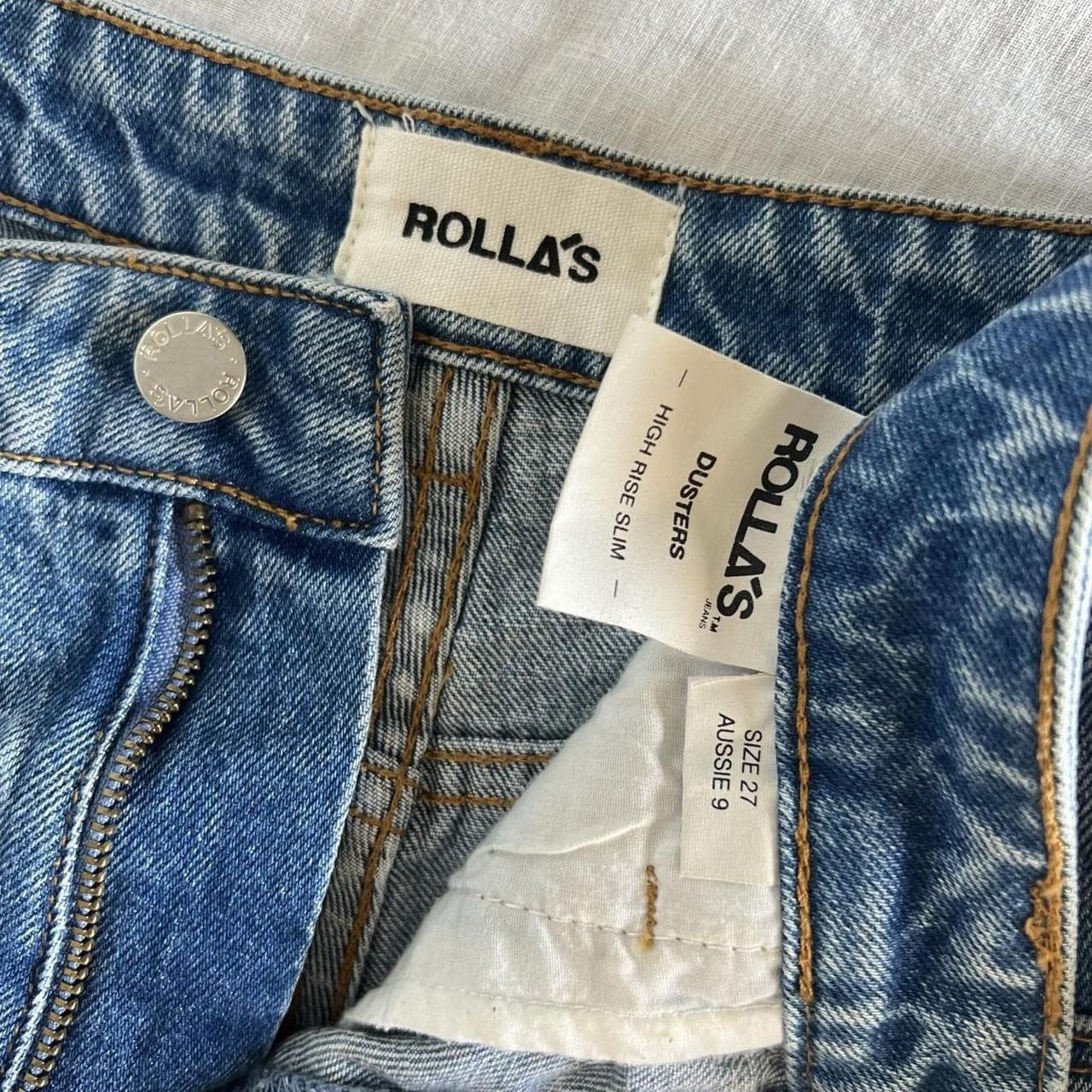 Rolla's Dusters Denim Shorts 27 9 High Waisted Blue Cotton Raw Hem Slim 90s Vtg — photo 6 of 8