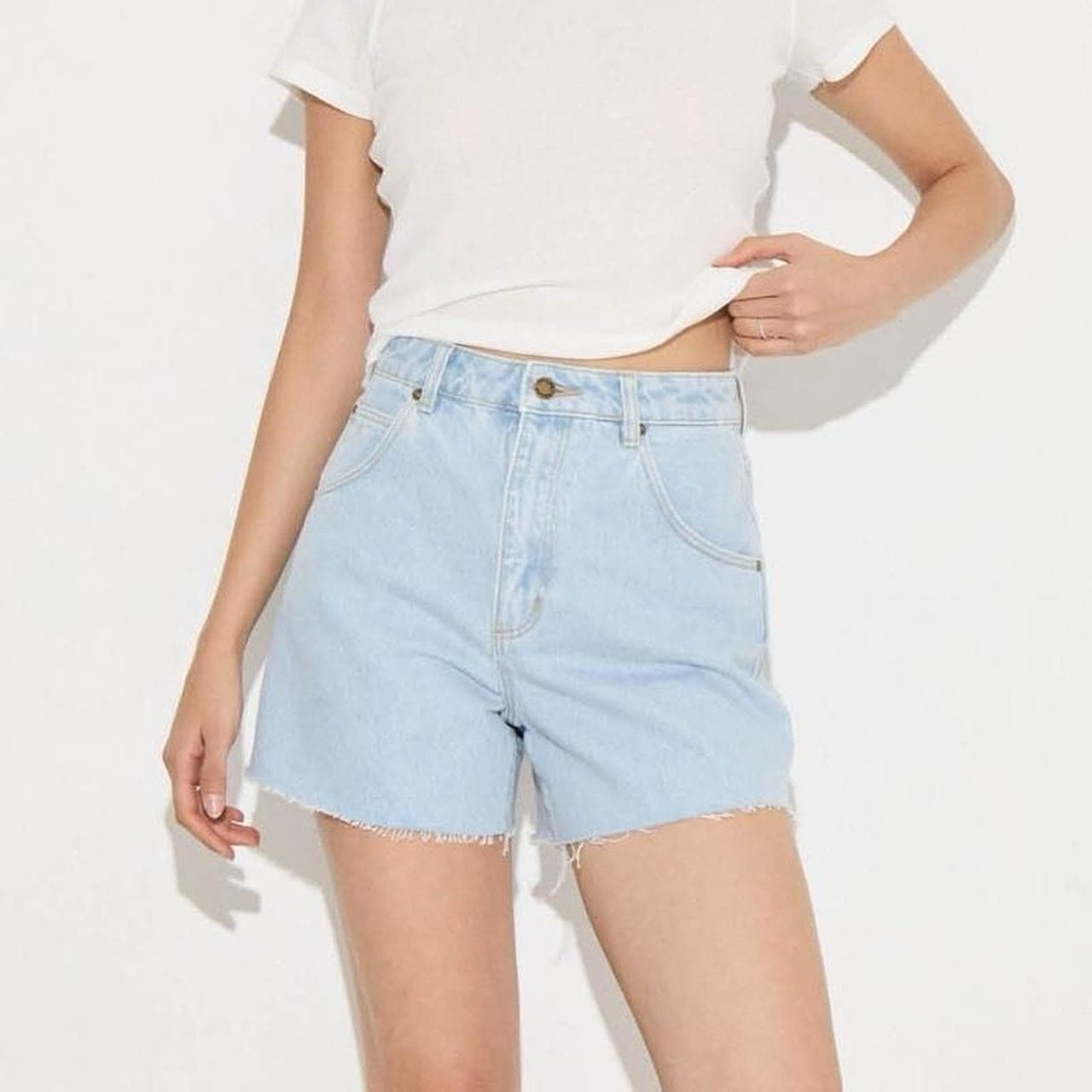 Rollas Mirage Denim Shorts 26 8 High Rise Loose Fit Light Blue Organic Cotton — photo 1 of 10