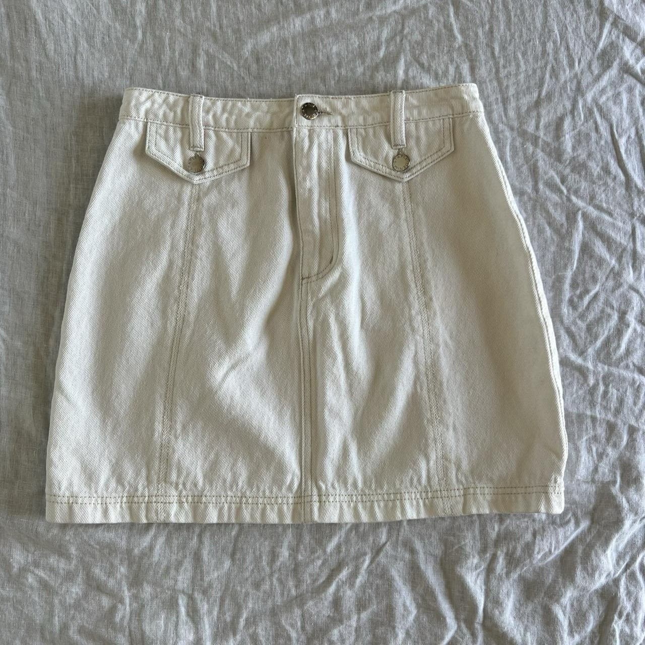 Staple The Label Cream Denim Mini Skirt S Small Mid Waist Off White Summer — photo 2 of 7