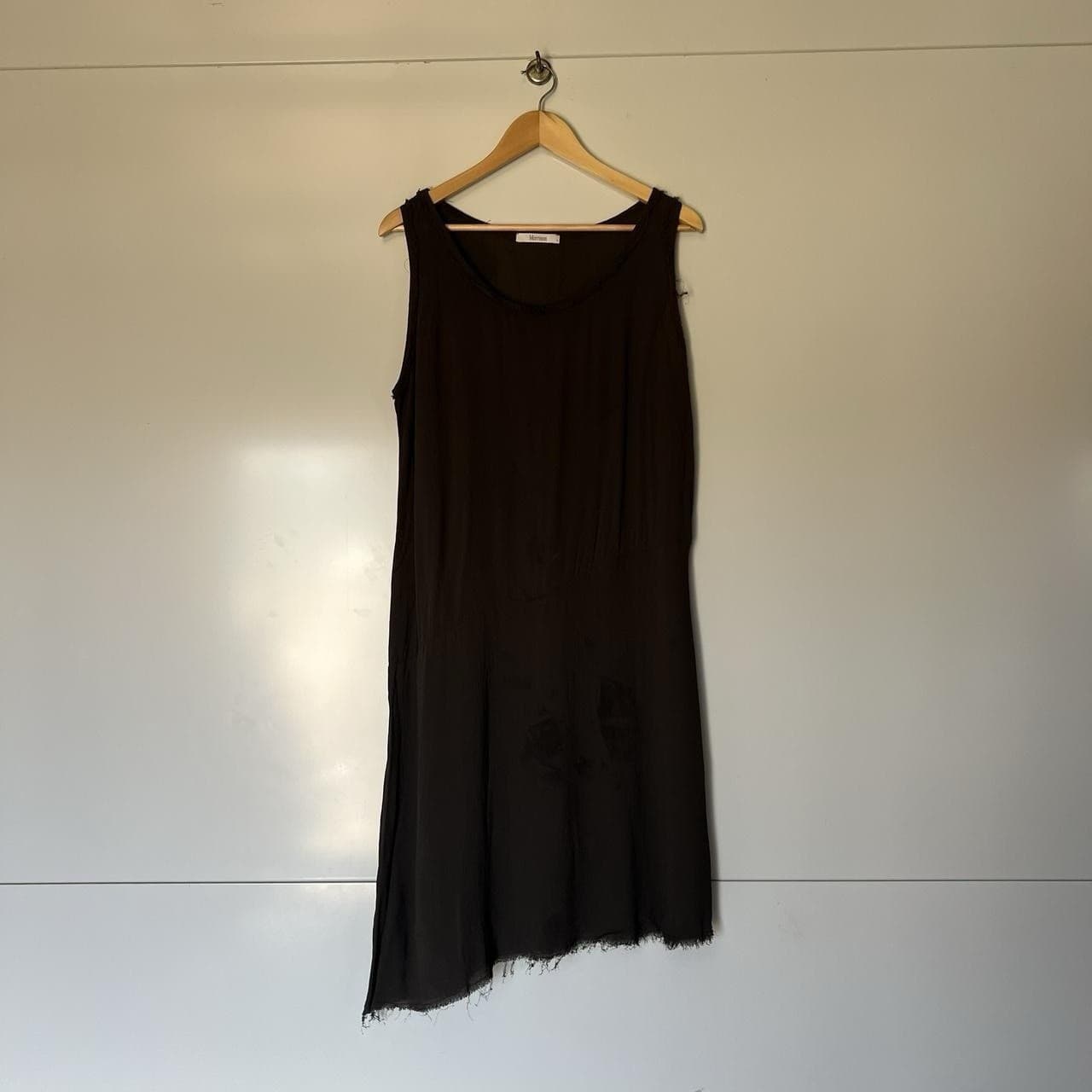 Morrison Brown Midi Slip Dress 4 L 12 14 90s Grunge Raw Edge Asymmetric — photo 3 of 8