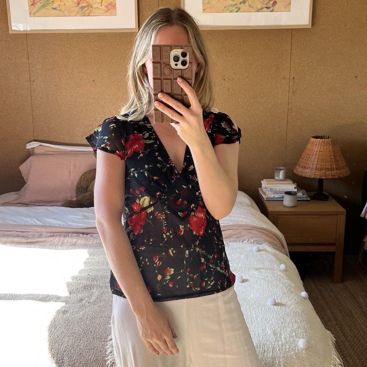 Vintage Y2K Filo Jellyfish Top 8 10 Black Red Floral Flutter Sleeve Mesh Fairy — photo 2 of 7