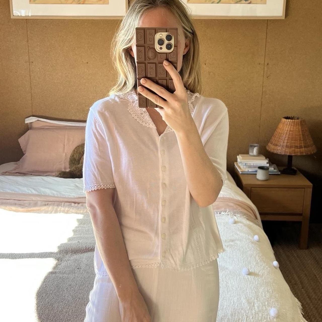 Just Jeans White Lace Blouse 10 Pointelle Knit Soft Viscose Prairie Cottagecore — photo 1 of 8