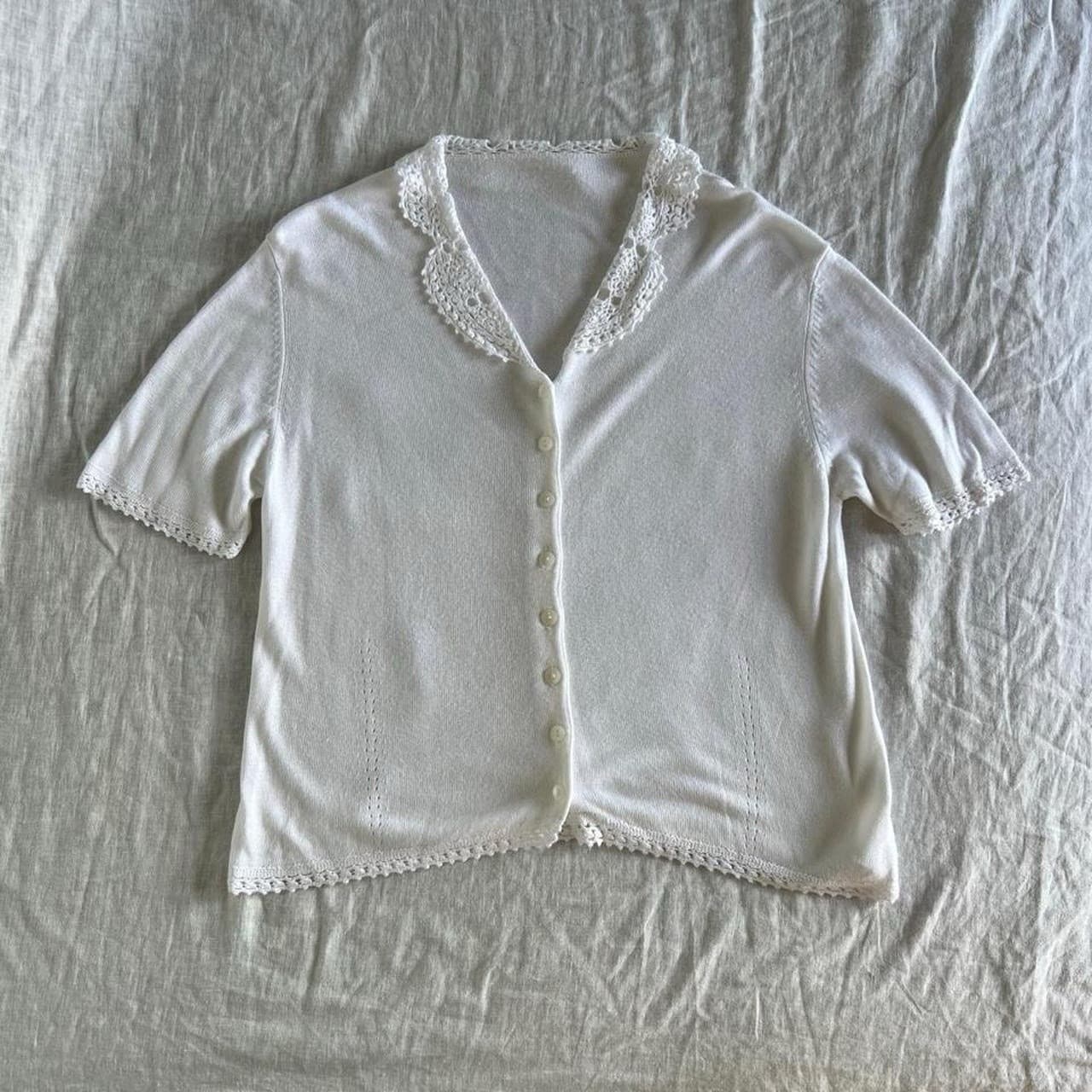 Just Jeans White Lace Blouse 10 Pointelle Knit Soft Viscose Prairie Cottagecore — photo 3 of 8
