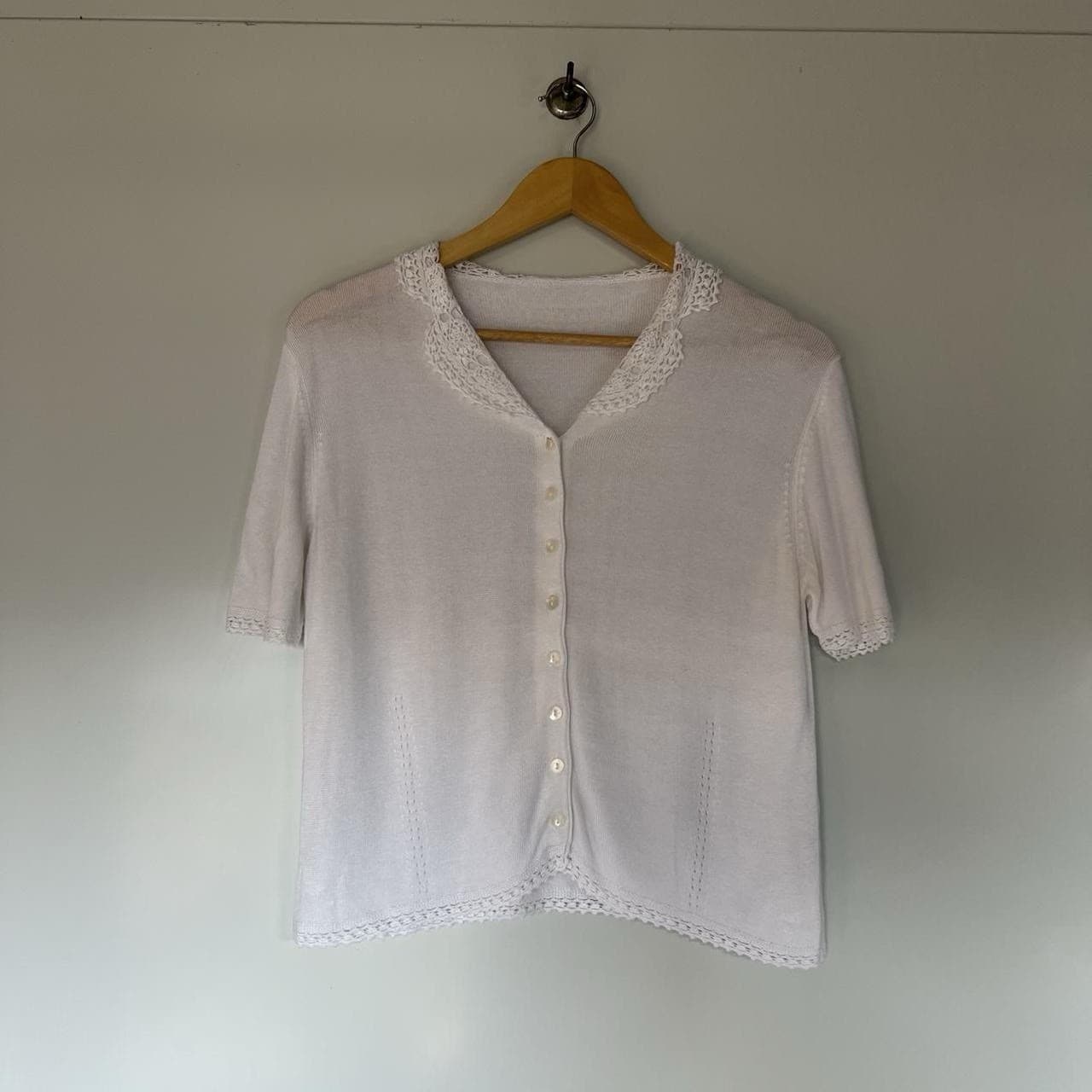 Just Jeans White Lace Blouse 10 Pointelle Knit Soft Viscose Prairie Cottagecore — photo 4 of 8