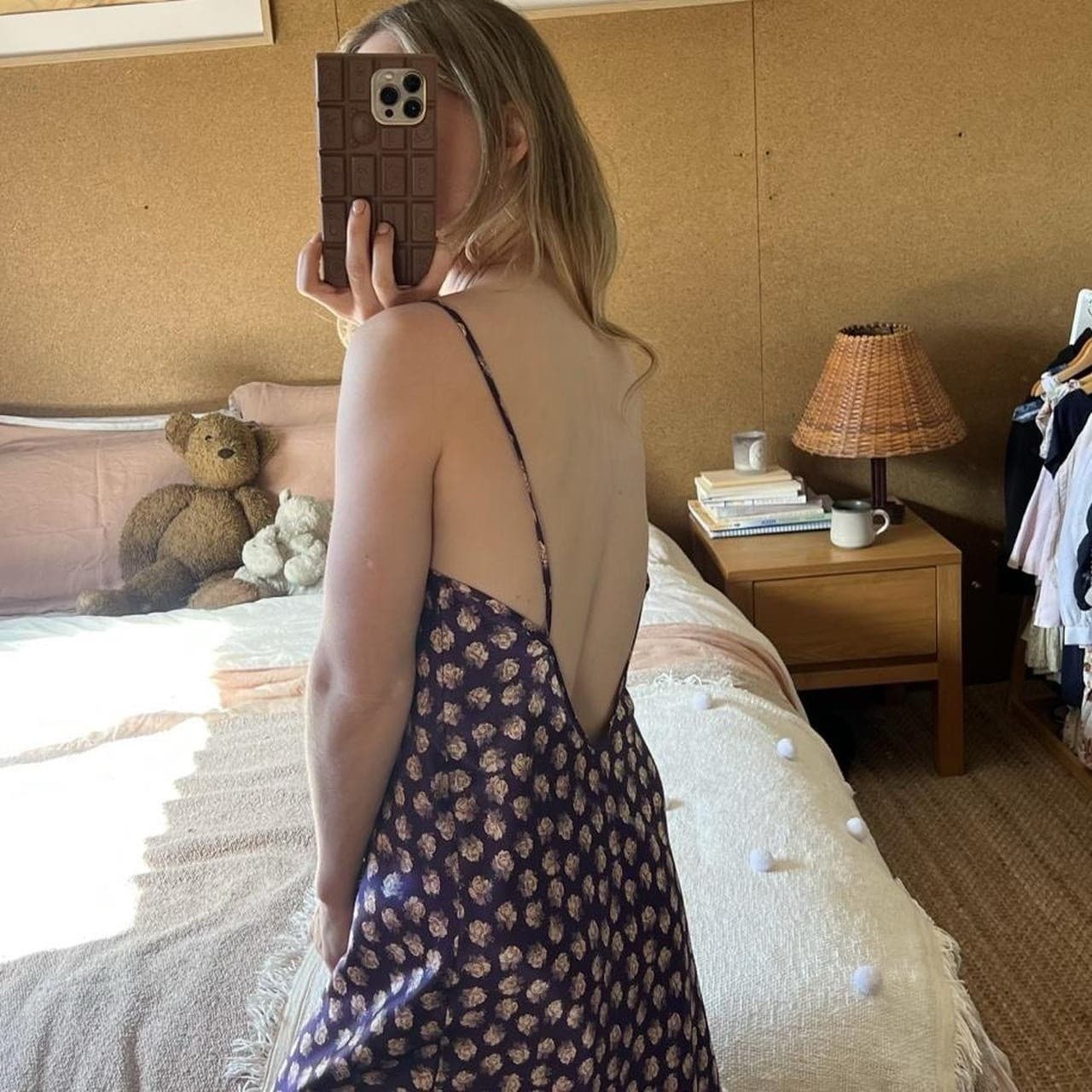 Vintage 90s Satin Slip Dress 10 Purple Floral Bias Cut Low Back Grunge Sirencore — photo 1 of 8