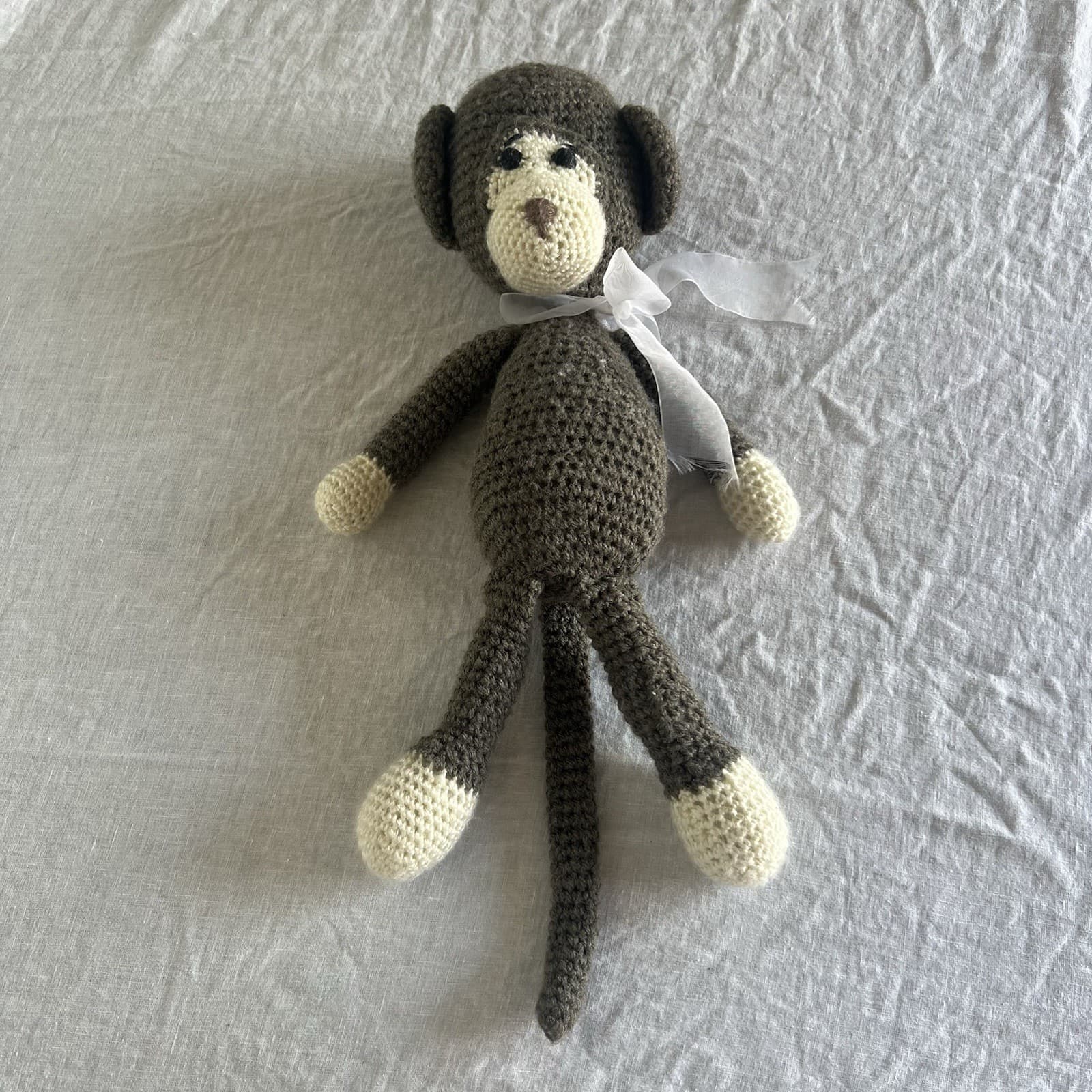 Handmade Crochet Monkey Plush 42cm Neutral Heirloom Toy Prairie Cottagecore — photo 1 of 4