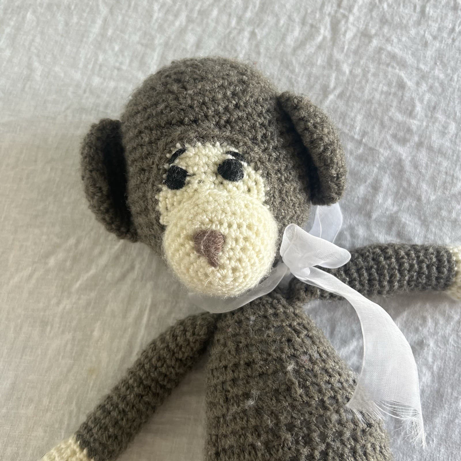 Handmade Crochet Monkey Plush 42cm Neutral Heirloom Toy Prairie Cottagecore — photo 3 of 4